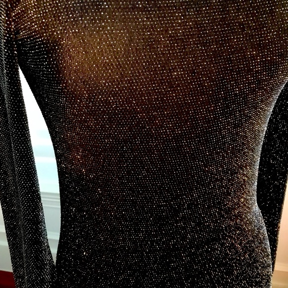 NWTs Michael Kors Black Metallic Knit Body Con Dress with Sabrina Neckli… - Picture 2 of 7